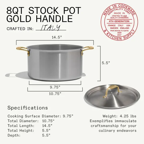 Miniatura 2 de Made In Cookware - 8 Quart Stainless Steel Stock Pot With Lid (Antique Brass Handle) - 5 Ply Stainless Clad - Professional Cookware - Crafted in