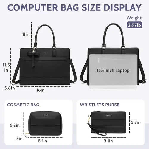 Miniatura 4 de Keyli 3 unids bolsa para laptop para mujer, 15.6 pulgadas, cuero trabajo, trabajo, oficina, oficina, maletín de hombro