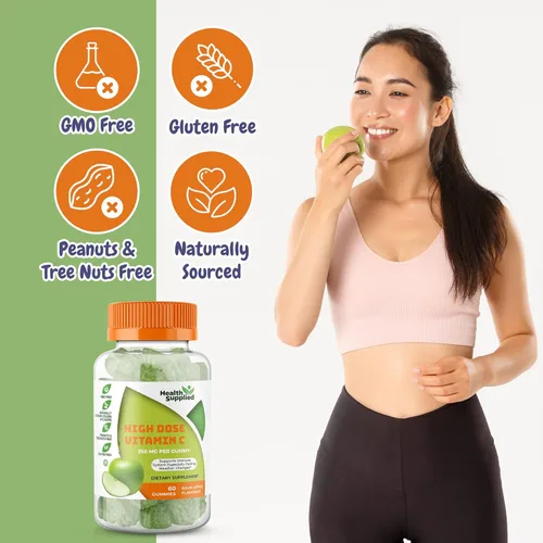Miniatura 4 de Gomitas de vitamina C con sabor a manzana ácida Mega dosis – 1050 mg de vitamina C – Mejora el sistema inmunológico y apoya la salud del corazón