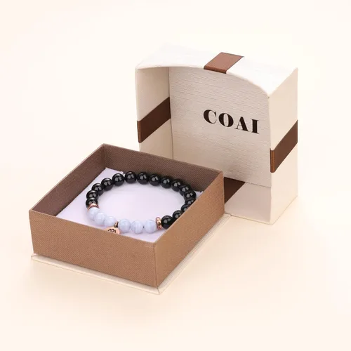 Miniatura 7 de COAI Pulsera de piedra turmalina negra con encanto de loto para mujer