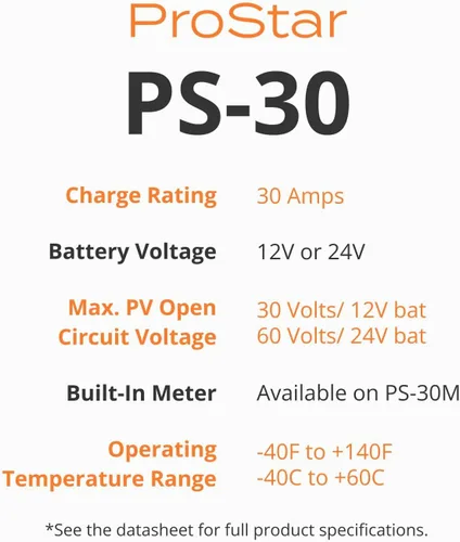Miniatura 4 de Morningstar Prostar 30A PWM Controlador de carga solar (PS-30) – Regulador de panel solar inteligente, compatible con baterías de litio LA/12V/24V