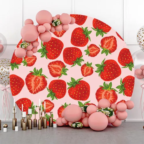 Miniatura 2 de Renaiss Cubierta de fondo redonda de fresa de 3 x 3 pies para sesión de fotos, para niños, niñas, mujeres, retrato de bayas dulces rojas, círculo
