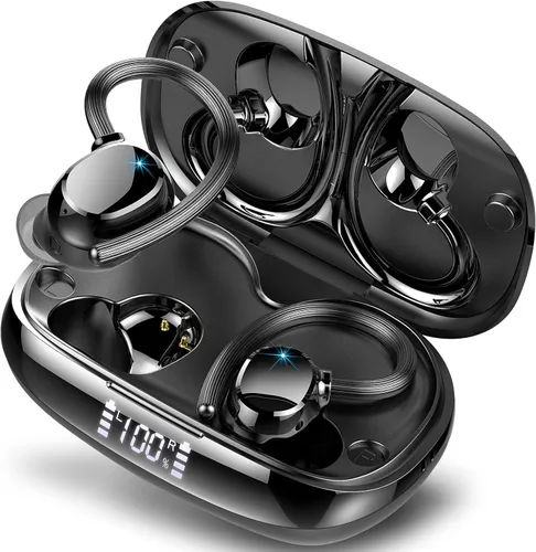 Auriculares inalámbricos para orejas pequeñas, auriculares deportivos estéreo de alta fidelidad Bluetooth 5.3 con ganchos para los oídos, Negro