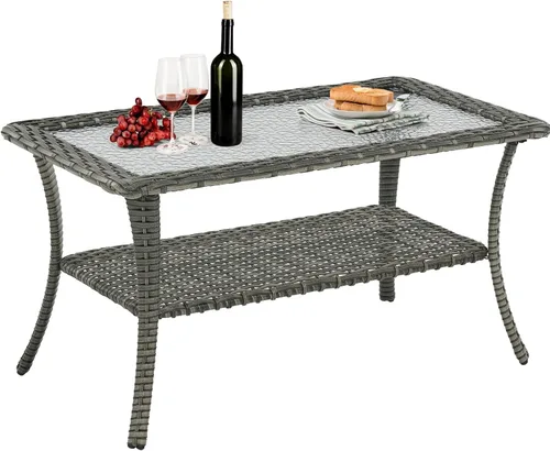 Miniatura 63 de Belord Juego de muebles de exterior, sillas de mimbre para patio, muebles de ratán de 3 piezas con mesa auxiliar, juegos de sillas bistró de patio
