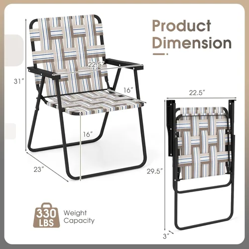 Miniatura 3 de Silla de Playa Giantex para Adultos Pack de 4 - Silla de Camping con Estructura de Acero, Silla Director Plegable Ligera, Silla de Tela para Caqui