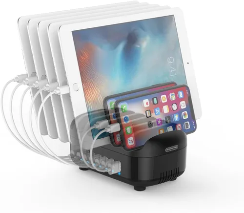 Miniatura 2 de Estación de carga de 7 puertos para múltiples dispositivos, organizador de estación de carga de 70 W, acoplamiento de carga USB con ventilador