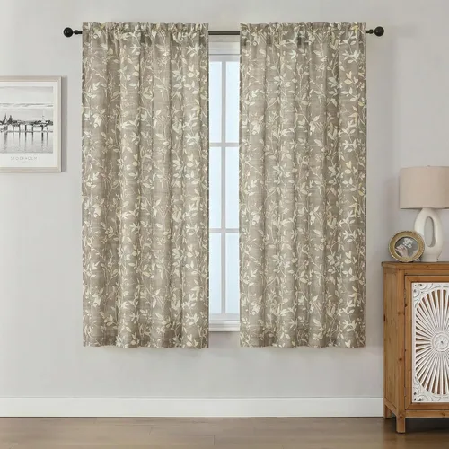 Miniatura 24 de Chyhomenyc Cortinas de mezcla de lino de 63 pulgadas de largo, 2 paneles de cortina con estampado floral filtrante de luz para sala de estar