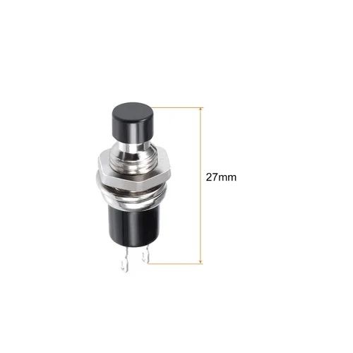 Miniatura 2 de Interruptor de botón SPST 1 sin botón redondo momentáneo, [para proyecto de bricolaje ligero] - 0.276 in/negro/5 piezas