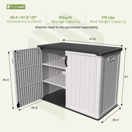 Miniatura 4 de Patiowell Armario de almacenamiento de plástico para exteriores de 26 pies cúbicos, cobertizo de almacenamiento horizontal impermeable