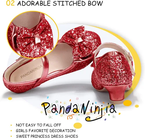 Miniatura 170 de PANDANINJIA Vestido de jada para niñas y niños pequeños, zapatos de princesa Mary Jane con tacones con lazo para fiesta, boda, boda