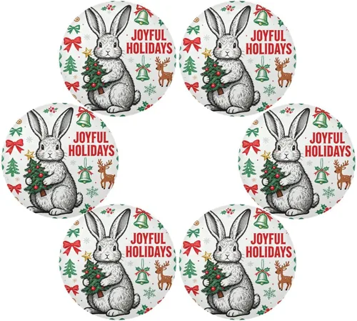 Miniatura 3 de Mantel individual verde con diseño de conejo de Feliz Navidad 15x15 en manteles para mesa de comedor