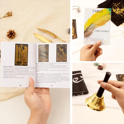 Miniatura 7 de SUGEYA 78 cartas de tarot con libro guía, juego de regalo de tarot negro con tela de tarot, piedras de chakra y más, cartas de tarot, juego