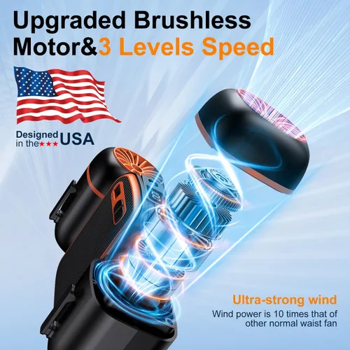 Miniatura 4 de Ventilador de cintura portátil 2026 con ventiladores pequeños duales para viento fuerte 10 veces y amplia área de enfriamiento, batería de 10000 mAh