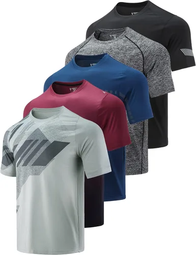 Paquete de 5 camisetas de manga corta con cuello redondo y de secado rápido para hombre camisetas deportivas para correr entrenar o ir al gimnasio