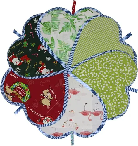 Miniatura 4 de 4 soportes para ollas de algodón para cocina, juego de manteles de retazos de tela 100% algodón, almohadillas resistentes al calor con bolsillo