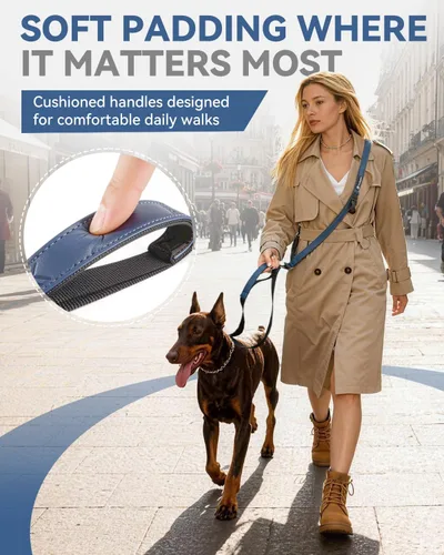 Miniatura 5 de Correa cruzada reforzada para perro, correa de nailon ajustable de 4 a 6 pies con asas acolchadas dobles, clip giratorio de 360° para perros