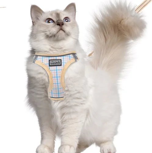 Miniatura 9 de Arnés para gatos y correa a prueba de escapas, arnés de malla suave para gatos y mascotas con rayas reflectantes