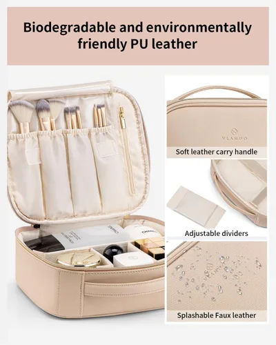 Miniatura 2 de Vlando Bolsa de Maquillaje de Viaje, Bolsa de Cosméticos de Gran Capacidad para Mujeres, Estuche Organizador de Maquillaje de Cuero PU, Bolsa de A.