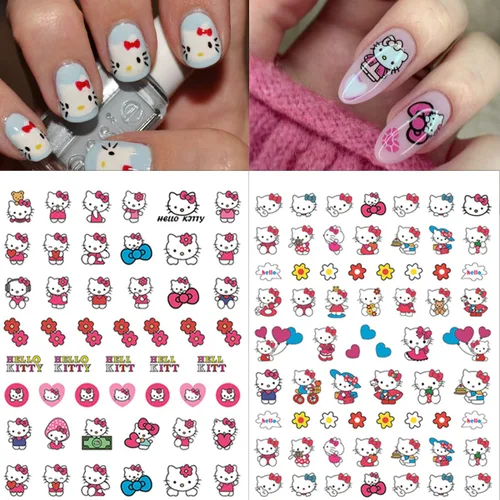 Miniatura 2 de Calcomanías de uñas bonitas, 8 hojas de calcomanías de uñas de dibujos animados kawaii 3D, autoadhesivas, diseño de gato, dijes de uñas acrílicas