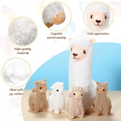 Miniatura 3 de Jenaai Muñeco de peluche de llama con 4 llamas de bebé, lindo juego de peluche de alpaca, muñecas de almohada Kawaii suaves para niños y niñas