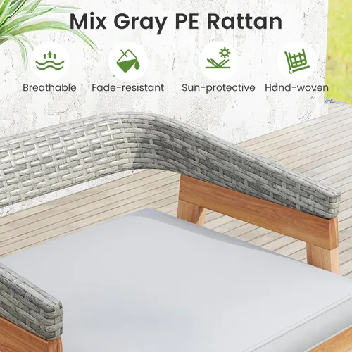 Miniatura 8 de Tangkula Juego de barra de patio de 5 piezas, mesa de madera de acacia para exteriores con 4 taburetes acolchados con respaldo de ratán curvado
