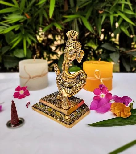 Miniatura 5 de Lord Ganesha. Figura decorativa con rata para el mandir del templo del hogar. Estatua de Ganesh Chaturthi. Dios hindú Indian Pooja. Artículo