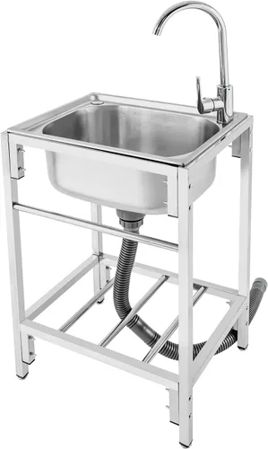 Fregadero utilitario independiente de cocina de un solo tazón con grifo, fregadero de acero inoxidable con moldeado integrado para lavadero, baño,