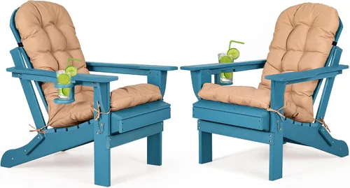 Miniatura 12 de nalone Silla plegable Adirondack con cojín con portavasos, silla de patio de plástico HDPE de gran tamaño resistente a la intemperie, utilizada