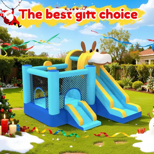 Miniatura 2 de MUKDIY - Casa inflable para niños con doble tobogán, castillo de salto de 9.5 pies x 9.5 pies para niños, incluye soplador de 450 W, castillo