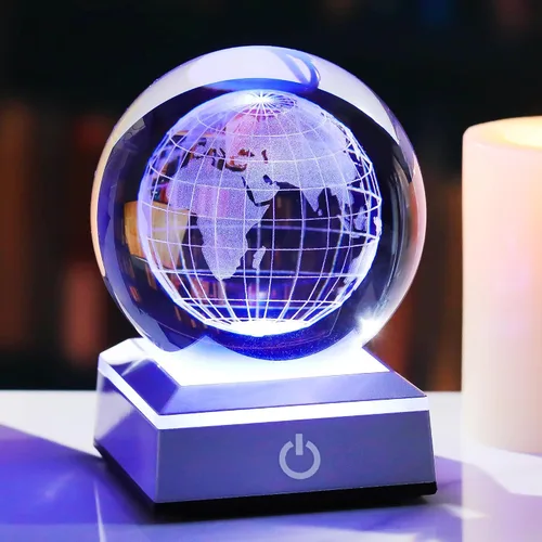 Miniatura 13 de Figura de bola de cristal grabada en 3D de conejo y estrellas de luna de 3.15 pulgadas con base de luz LED, decoración de esfera de conejo