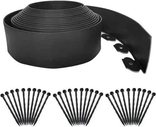 Miniatura 20 de Bordes de jardín de 1.5 pulgadas x 98 pies, bordes de paisaje negro con 150 estacas de plástico, valla flexible de bricolaje para paisajismo, cama