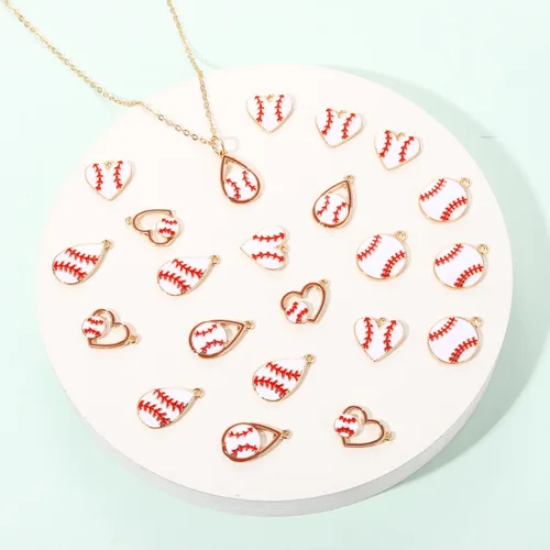 Miniatura 3 de 20 piezas de dijes deportivos de esmalte, colgantes de baloncesto y béisbol para hacer joyas, dijes de juego de pelota con strass, dijes de softball
