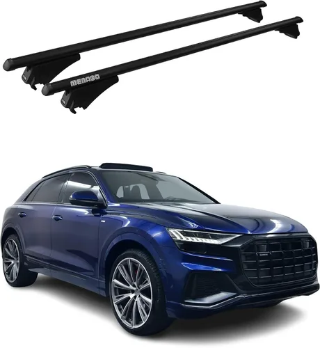OMAC Barras transversales superiores para Audi Q8 2019-2025, aluminio negro, 2 piezas antirrobo para viajes, kayak, canoa, surf, esquí, snowboard,