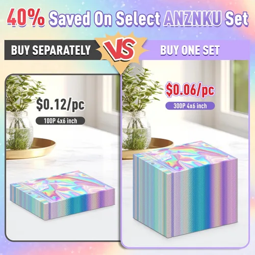 Miniatura 4 de ANZNKU 300 bolsas holográficas de Mylar resellables, bolsas resellables de 4x6 pulgadas para pequeñas empresas, bolsa de kit para resaca a prueba