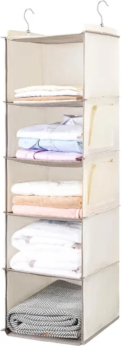 BOOMIBOO Organizador de armario colgante y estantes, 5 estantes colgantes con 2 bolsillos laterales, almacenamiento plegable (beige)