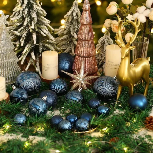 Miniatura 3 de 20 piezas Adornos de bola de Navidad azul marino irrompibles de plástico para árbol de Navidad, decoraciones para fiesta de Navidad, oficina