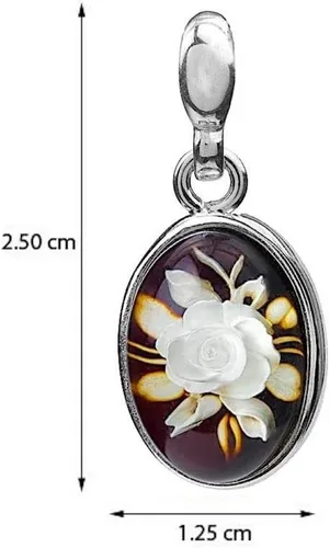 Miniatura 2 de Colgante de ámbar báltico y plata de ley Camafeo con flor ovalada extremadamente pequeña, Ámbar, Ámbar