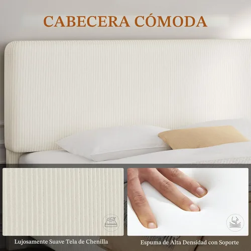 Miniatura 6 de Yaheetech Estructuras de Cama Queen con Cabecero Ajustable, Cabecero Tapizado de Tela de Chenilla/Cama de Plataforma, Estructura de Cama
