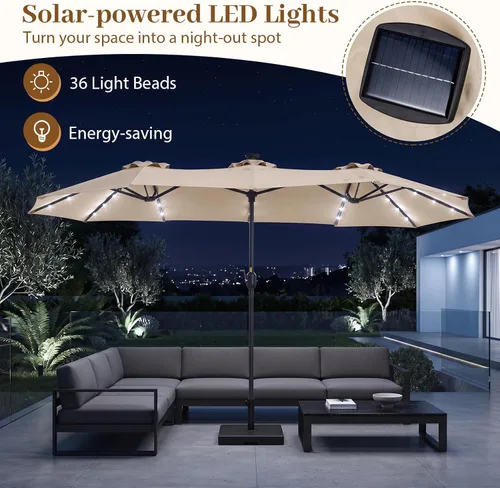 Miniatura 3 de Tangkula Sombrilla solar de patio de 13 pies, sombrilla de doble cara extra grande para mesa de mercado al aire libre con 36 luces LED, mango