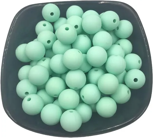 Miniatura 33 de Cuentas de perlas de silicona focales para bolígrafo, 100 cuentas redondas de silicona sueltas de 0.59 pulgadas a granel para llavero, mamá mujer