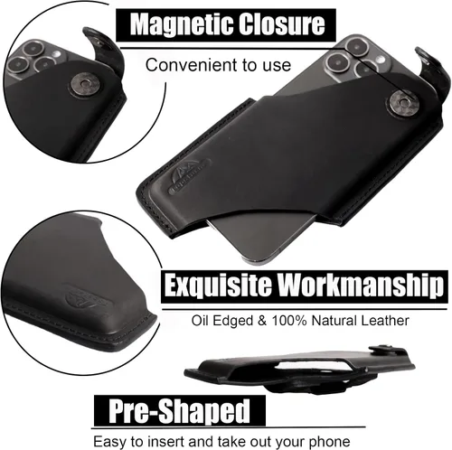 Miniatura 3 de Topstache Funda de cuero para teléfono celular para iPhone 17/17 Pro/16/16 Pro - Funda para teléfono celular con clip para cinturón para hombres