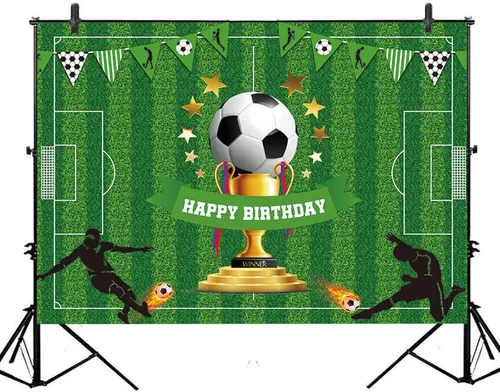 Miniatura 8 de Cartel de fondo de feliz cumpleaños de fútbol de 5 x 3 pies, decoraciones de fiesta temática deportiva para niños y niños, suministros de fiesta