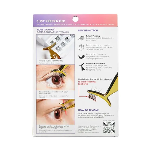 Miniatura 3 de KISS imPRESS Falsies, pestañas autoadhesivas a presión, 12mm-14mm de volumen natural, pestañas a presión, negro, sin necesidad de pegamento, banda