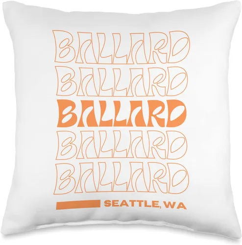 Washington State and Seattle Neighborhood Ballard, Seattle, Washington Simple Orange Neighborhood - Almohada de 16 x 16 pulgadas, multicolor