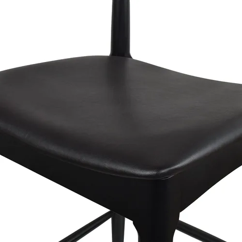 Miniatura 8 de 2xhome Taburete de bar de altura de mostrador con codo, marco de madera, taburetes de bar con respaldos abiertos, cojín de cuero PU oscuro, negro