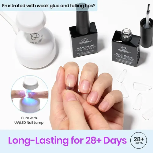 Miniatura 3 de Beetles 9 en 1 Pegamento de Gel para Uñas de Acrílico, 2 Piezas de 10ml Super Fuerte Pegamento de Uñas para Puntas de Uñas Postizas Transparentes