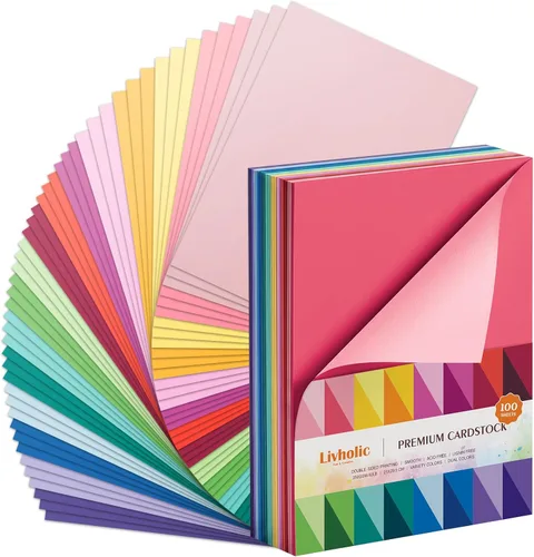 Livholic Paquete de 100 Cartulina de Papel Resistente de Colores Frente y Reverso de Diferentes Colores 250 GSM para Cricut, Álbum de Recortes,