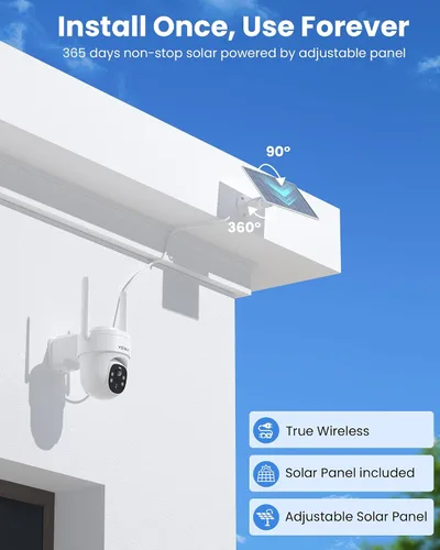 Miniatura 3 de VIZIUUY Cámara de seguridad solar de 5 MP para exteriores, cámara de seguridad inalámbrica alimentada por batería con vista de 360°, panorámica e