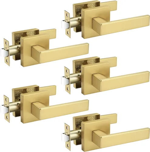 Miniatura 34 de Probrico - Juego de 5 manijas de puerta de paso resistentes para armarios y pasillos, juego de manijas de puerta sin llave de diseño cuadrado Oil