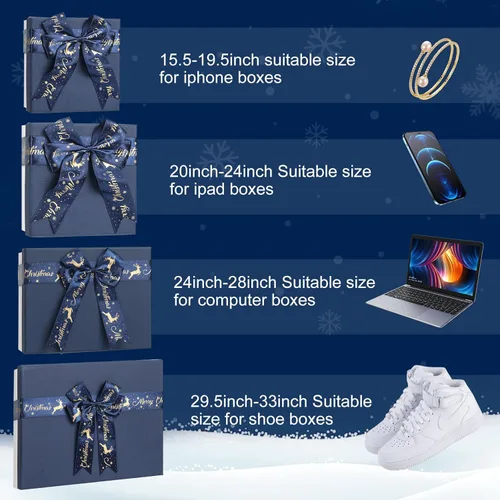 Miniatura 3 de 12 lazos elásticos de Navidad con lazos, lazos de regalo elásticos ajustables, lazos de cinta de grogrén rojo de Navidad para cajas de regalo